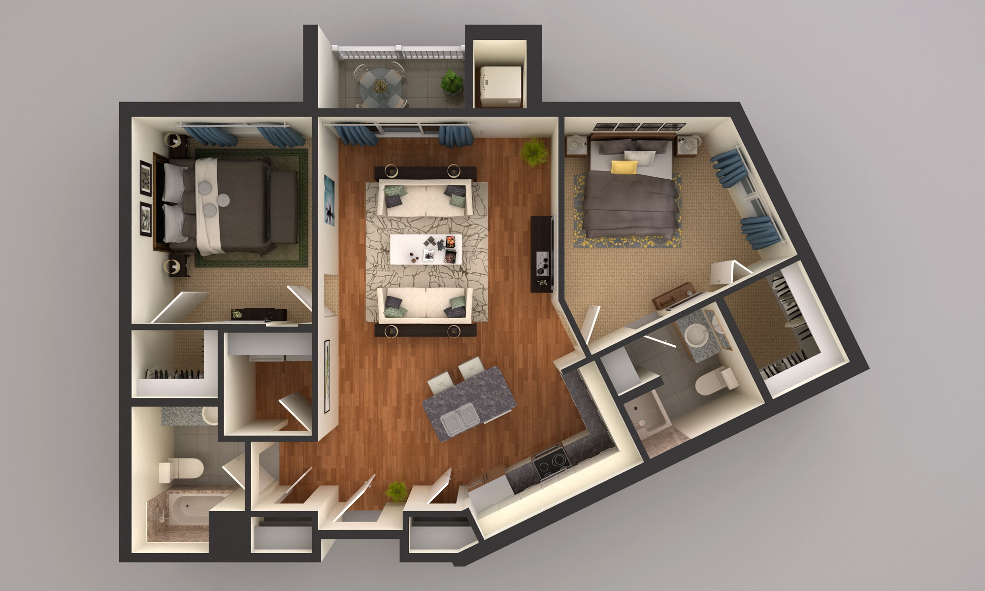 Floor plan for 2 beds, 2 baths, 1087 sqft